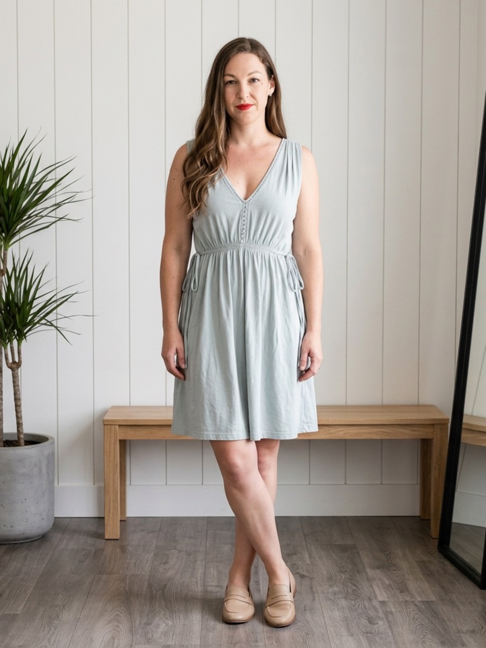 Synergy Organic Cotton Sage Green V-Neck Tie Waist Dress Women’s Size Small